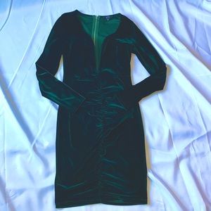 Velvet emerald green bodycon dress